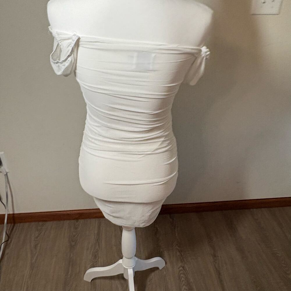 Princess Polly White Ruched Mesh Mini Dress Puff Sleeve Bodycon US 4 AU 8 Bridal - Picture 9 of 9